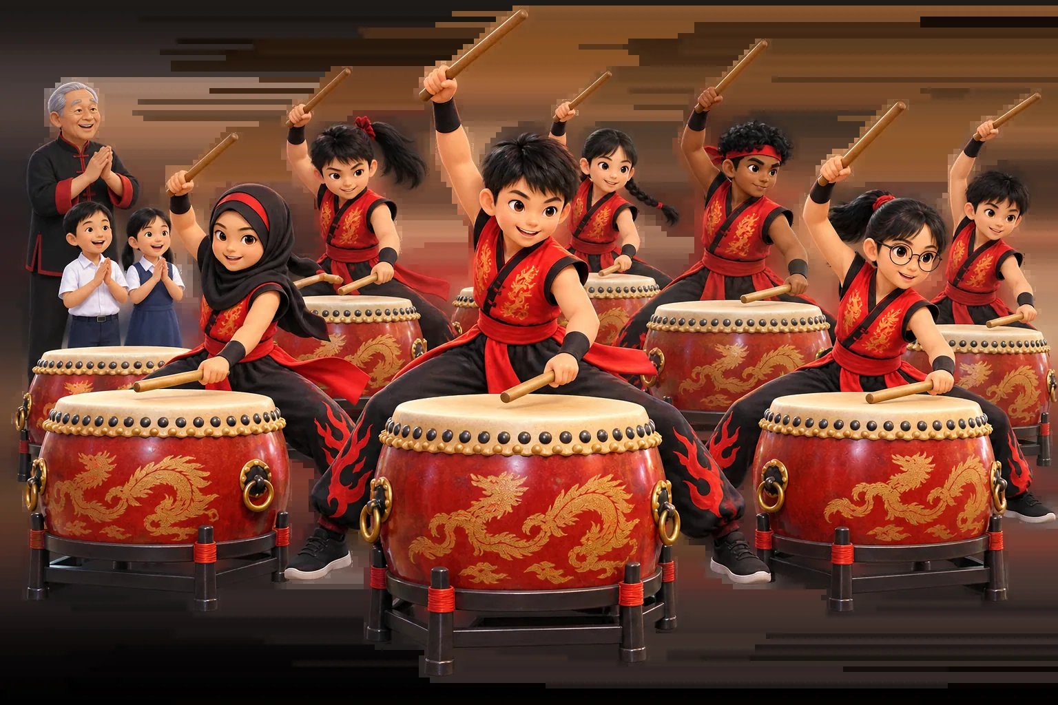 A drum team performing at a festival