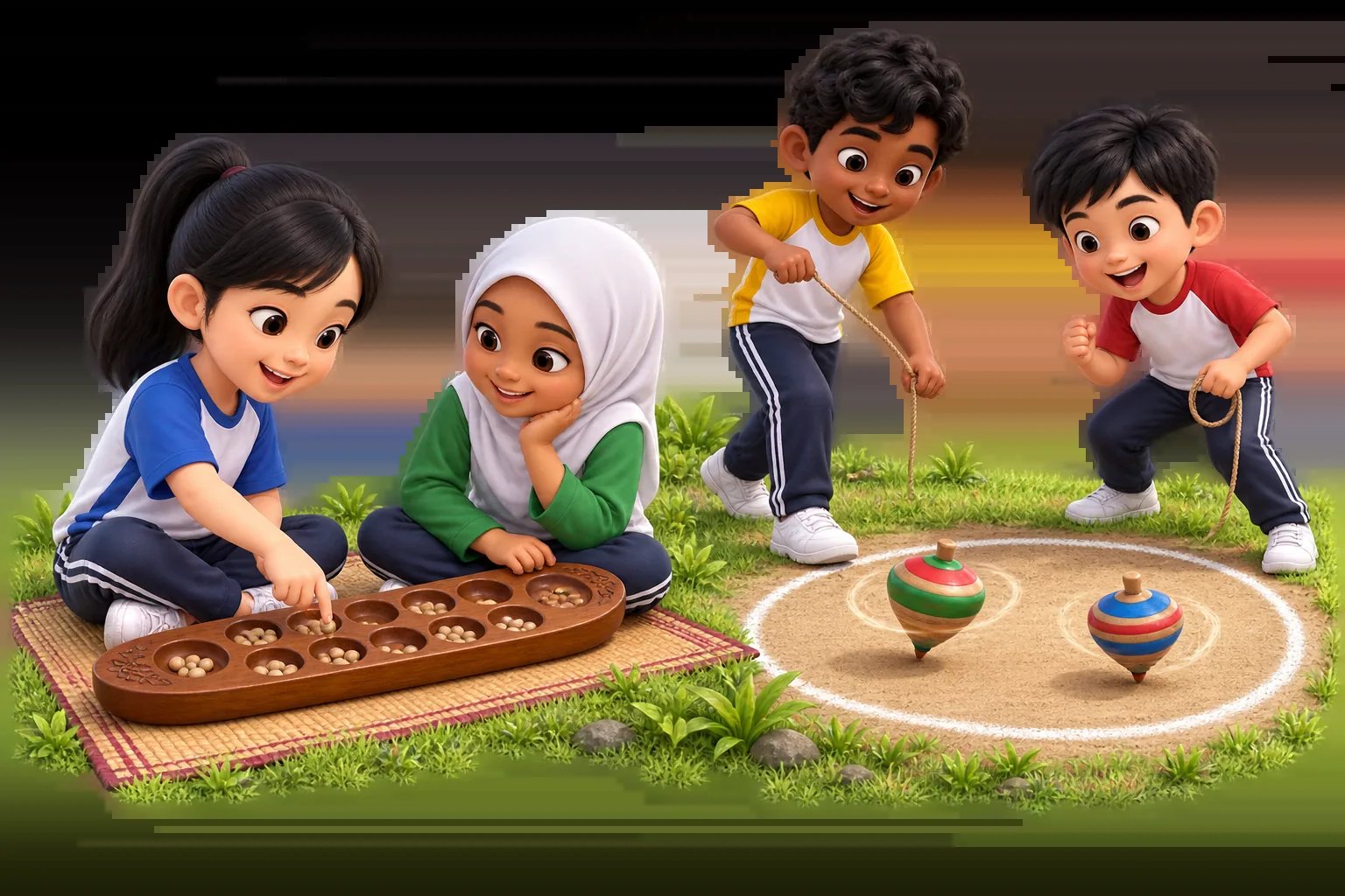 Children playing traditional games together